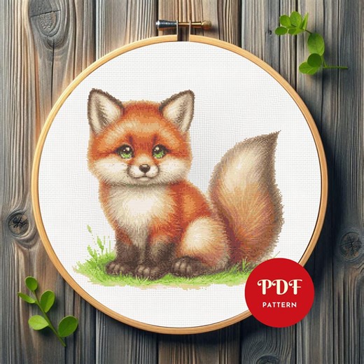 Cute Fox Cross Stitch Pattern, Baby Fox Embroidery Design,animal Needlepoint Chart, Easy Cross Stitch PDF Pattern, Instant Download,diy - Etsy