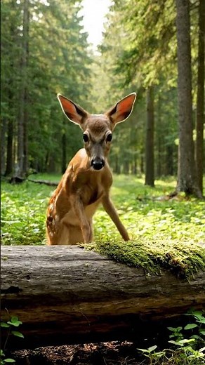 Baby Deer Jumps Over Log and Sniffs the Camera – Adorable Forest Encounter #deer #wildlife #cute