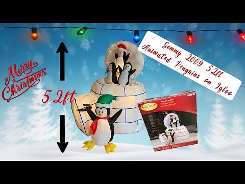 Gemmy 2009 5.2 ft tall Animated Penguins on igloo pop up Christmas Airblown Inflatable