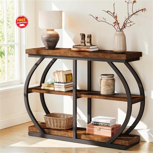 41" Industrial Console Table With Storage Shelves, 3-tier Entryway Sofa Table for Living Room - Etsy