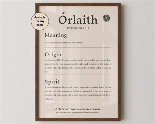 Órlaith Personalised Irish Name Meaning Print, Unframed Wall Art - Etsy