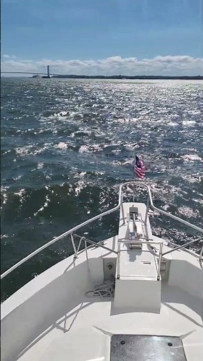 Mainship 390 Trawler in New York harbor heavy seas