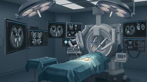 Advanced Surgical Procedure Visualization: A High-Tech Operating Room Staged for an Innovative Medical Operation Using Robotic Assistance and Diagnostic Imaging | Premium Stock Video Footage