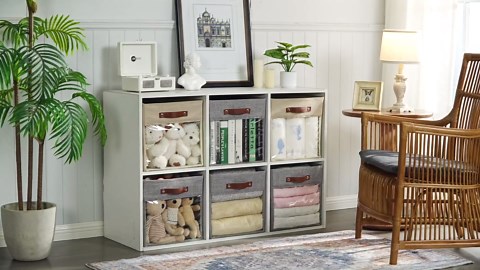 Storage Cube Organizer with Clear Window, Linen Collapsible Storage Boxes with PU Handles, Cube Storage Bins for Shelf, Closet, Cabinet, Bookcase (10.5x10.5x11, Gray)