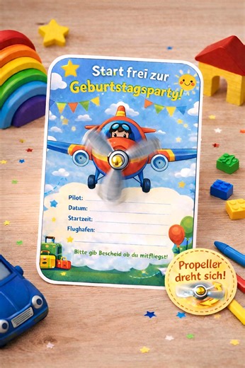 Airplane-themed Children's Birthday Party Invitation With Rotating Propeller, Printable PDF, Pilot Party Invitation Template - Etsy