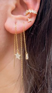 Golden threads of elegance — sterling silver threader earrings & matching earcuff, plated in yellow gold. Effortless shine, endless style. ✨ #GoldenGlow #ThreaderEarrings #MinimalJewelry #EarCuffStyle | IOV jewelry