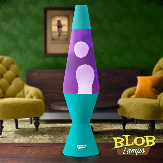 Blob Lamps® Lava Lamp - Turquoise Base - Purple liquid, White Wax