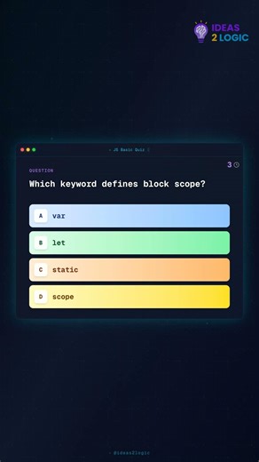 Which keyword defines block scope? 🤔 | JavaScript Quiz 🔥 | Q13 | JS Basics #Shorts