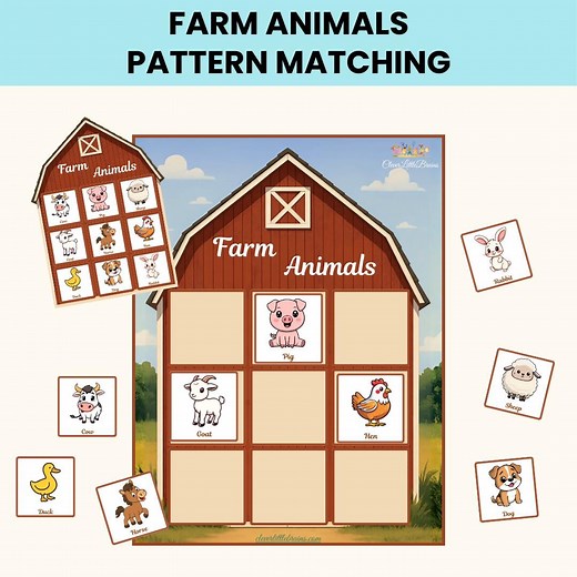 Farm Animal Pattern Matching Puzzle Activity | Montessori Printable Sorting Game for Kids (PDF Printables) - Etsy