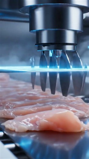 Cut slices of a technology chicken meat | CyberCook Studio