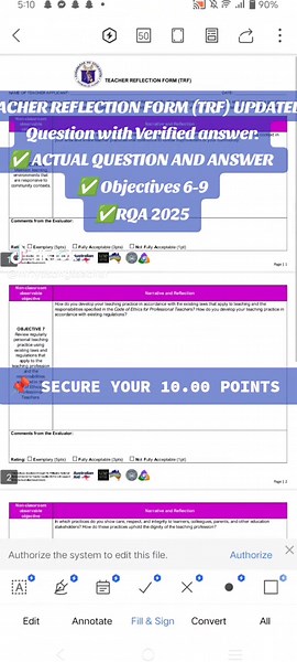 Teacher Reflection Form (TRF) Answers for RQA 2025