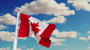 Bandera de Canadá. Bandera canadiense ondeando en el viento, con textura de tela muy detallada.