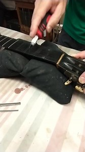 Installing bar frets in the old Martin. Very different from T-frets. #luthier #guitar #acousticguitar #guitarrepair | Jessica.violins