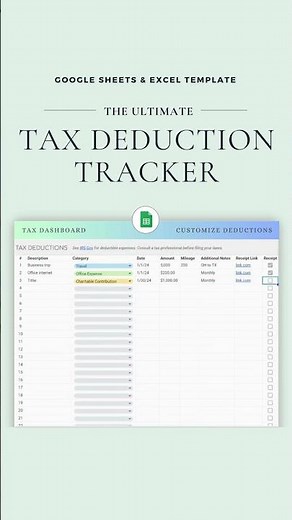 Tax Deduction Tracker Google Sheets & Excel Template #googlesheets #excelspreadsheet #taxseason