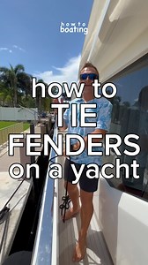How to TIE FENDERS on a yacht: We have an inflatable fender here on the side of this yacht to protect us from this piling. We’re able to tie that fender onto the yacht railing by using a knot called the clove hitch. It is perfect for this because you are able to adjust the knot quickly to raise or lower the fender. #howtoboating #howto #boating #boat #yachting #yacht #driving #drive #captain #knots #knot #tying | How To Boating
