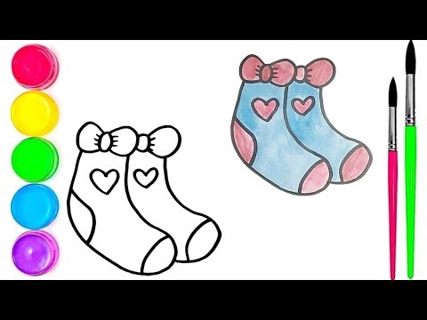 How To Draw cute Socks Drawing, Painting & water Coloring For Kids and Toddlers_🌈🎨