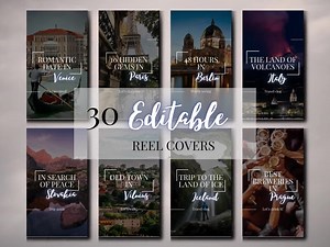 30 Travel Instagram Reel Templates | Reel Template Cover | Reel Cover Template Editable in Canva | Travel Reel Covers | Canva Reel Covers - Etsy