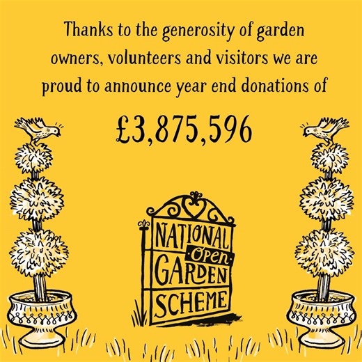 2025 was another landmark year for the National Garden Scheme with a record £3,875,596 donated from funds gathered at garden openings throughout the year! Thank you to everyone who visited, opened and volunteered - without you these amazing donations would simply not be possible. Head to our website to read more about the thousands of people the donations support👇️ https://ngs.org.uk/record-donations-show-the-power-of-gardens-and-garden-visits-for-good-causes/ @carerstrust @hospiceuk @macmillan