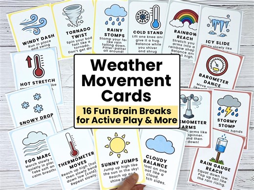 Weather Movement Cards for Kids | Brain Break Cards | Circle Time Activities | Classroom & Homeschool Activity - Etsy