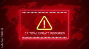 Critical update required warning. Cybersecurity defense and system protection from hackers, secure digital systems, cyberattack prevention. Digital security and risk control.