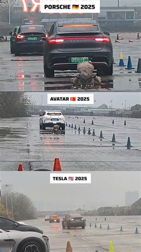 ​🚨 PORSCHE vs AVATAR vs TESLA: The Ultimate Wet Track AEB Test! 😱 Who Stops? | THE CAR STOP