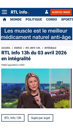 🦸🏻‍♀️Les super pouvoirs du MUSCLE 💪🏼, surtout après 40-50 ans. Partie 1. (Regarde bien la partie 2) 📺 Extrait de mon passage sur RTL TVI dans le journal télévisé du 13h du 3/04/2026 💪🏼Le MUSCLE = notre médicament naturel anti-âge💊 Plus tu as de muscle : ✔️ plus tu brûles d’énergie et de calories même au repos ✔️ plus ton métabolisme est actif ✔️ mieux tu régules et élimine le sucre et les graisses V plus ton corps reste tonique, fort et solide ❌Et à l’inverse, quand on perd du muscle, ce