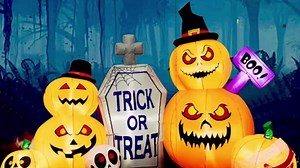 HBlife 8 FT Halloween Inflatables Decorations Pumpkin, Animated Bat Tombstone Blow Up Pumpkin with Build-in LEDs, Inflatables Decoration for Front Yard, Porch, Lawn and Halloween Party