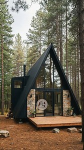 A sleek black A-frame cabin construction! Nestled in the pines, blending stone accents and warm interiors for a peaceful forest hideaway that feels both modern and cozy 🌲 #AFrameCabin #CabinLife #ModernCabin #NatureEscape #CozyLiving | House Crafting