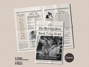 Wedding Newspaper Template With Photo, Wedding Newspaper Template, Wedding Program, Newlywed Times, Editable Newspaper Itinerary, Marriage - Etsy