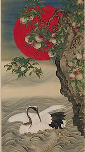 In Japan, paintings of birds and flowers began to appear during the Heian period (794–1185) to reference seasonal associations or auspicious homonyms, or of replicating the natural world in remarkable detail. See "Feathered Ink" one last time before it takes flight January 29th. Explore more here: https://s.si.edu/3QvaPYW Image: "Auspicious Symbols: Crane, Rising Sun and Peach," Okamoto Shūki 岡本秋暉 (1807-1862), Edo period, ca. 1850 / Freer Gallery of Art, Smithsonian Institution, Washington, DC: 