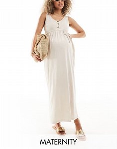 Mamalicious Maternity 2 function nursing button through maxi sundress in cream | ASOS