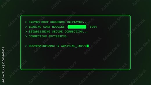 Retro Computer Terminal Screen Displaying System Boot Sequence and Secure Connection Established With Input Prompt