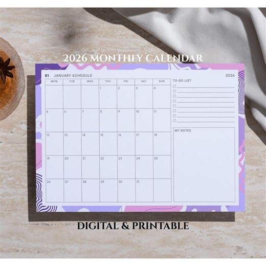 2026 Monthly Schedule – Printable Table Calendar | Monthly View | Minimalist Design | Instant Download - Etsy