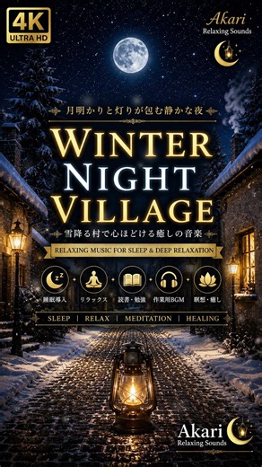 【432Hz睡眠BGM】WINTER NIGHT VILLAGE｜月明かりと灯りが包む静かな夜