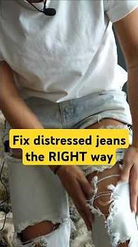 RIGHT way to fix ripped hole jeans denim, distressed look by hand! #diy #distressedjeans #thriftflip