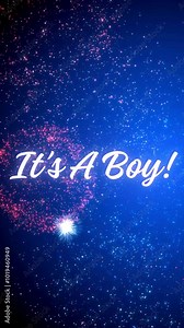 It's a boy in cursive text gender reveal with exploding fireworks. Animated baby shower gender reveal video message. Stock Video