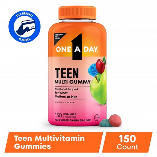 One A Day Teen Girl Multivitamin, Teen Gummy Vitamins for Girls, Skin Health Support, 150 Count