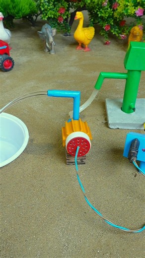 Mini hand pump project water with supply motor drinks rhino duck farm #waterpump #shorts #667
