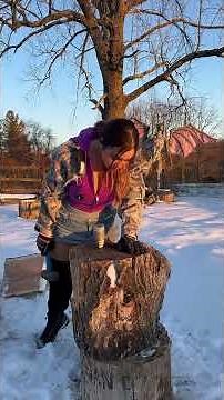 Stihl splitting wedge with knotted wood