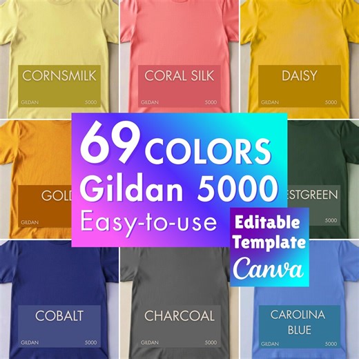Gildan 5000 Editable Color Chart, Canva Color Chart Template, G5000 Fabric Texture Color Guide 69 Colors, Easy-to-use Grid, Canvatemplate - Etsy Australia