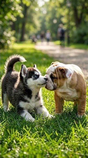 Baby Huskies and Bulldogs Playing Together 🐾❤️ #puppies #adorable #shorts