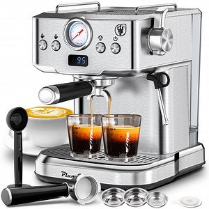 Geek Chef Espresso Machine, 20Bar Espresso Coffee Maker for Cappuccino, Latte, Americano & Cold Brew, with Automatic Milk Frother & Detachable Milk Reservoir, One-Touch Operation, Silver