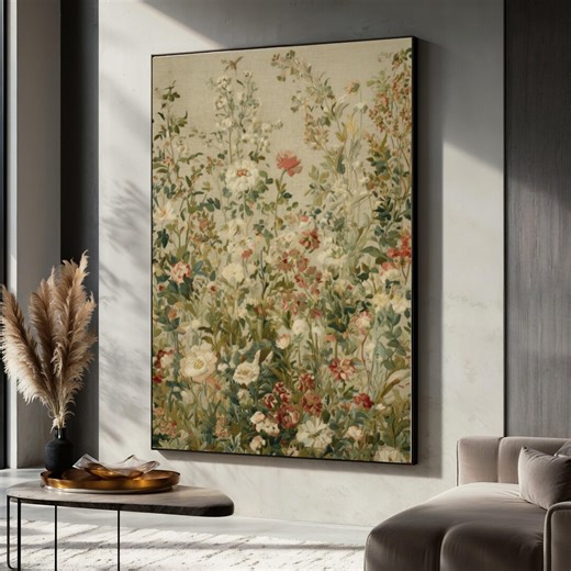 Vintage Floral Tapestry Canvas, Antique Garden Wall Art, Soft Pastel Flowers, Botanical Decorative Canvas, Elegant Home Décor - Etsy