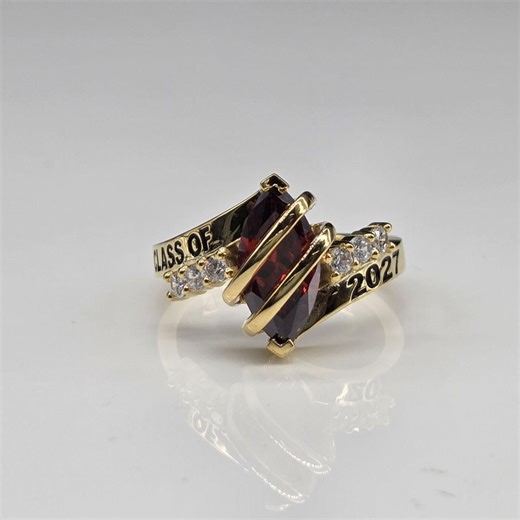 Customized Birthstone High School Class Ring For Her, Handmade Graduation Ring in 925 Sterling Silver, Bypass Opening CZ Stone Ring for Her