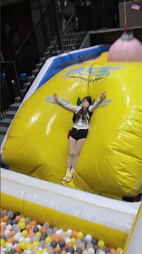 Girls Having Fun Jumping at Trampoline Park