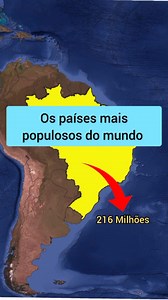 Quais são os países mais populosos do mundo? 7° Brasil com 216, milhões habitantes 6°Nigéria 220, milhões habitantes 5° Paquistão 232, milhões habitantes 4°Indonésia 281, milhões habitantes 3°Estados Unidos 334, milhões 2°China 1 bilhão 425 Milhões habitantes 1° índia 1 bilhão 428 milhões habitantes ➡️Siga o geografia online para mais mapas animados #geografia #mapa #curiosidades | Geografia Online