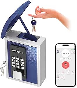 WeHere Key Lock Box Wall Mount with Drop Slot, Small Key Drop Box, Smart Combination Lockbox for Key Storage, OTP/APP Bluetooth/Wi-Fi/Fixed Code/Key Unlock for Home, Apartment, Garage, Store