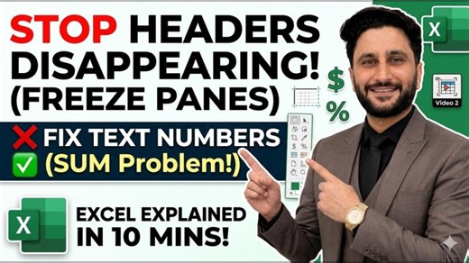 Excel Freeze Panes Data Type Mistakes (Why Your SUM Shows 0!) [Lecture 2] | Bilal Jawaid