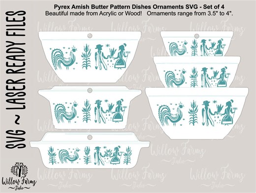 Pyrex Amish Butter Pattern Inspired Ornament Bundle SVG: Retro Kitchen Decor (digital Download) - Etsy