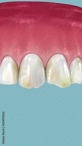 Dental veneers placement over teeth and happy smile at the end. 3D animation Stock Video